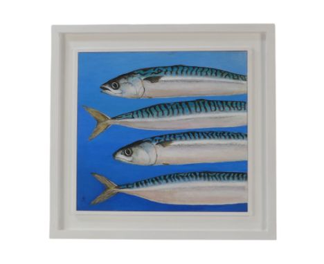 Jan Merrick HORN (British b. 1948) Four Mackerel Oil on board Signed with initials lower left, further inscribed verso Framed