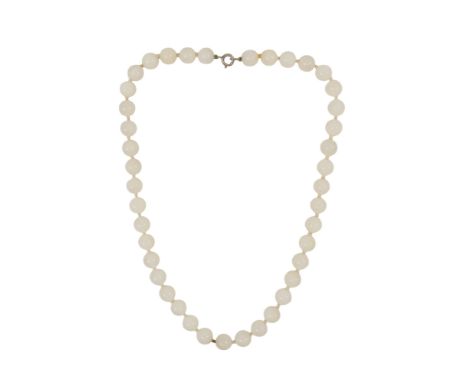 A white jade necklace - of uniform beads, length 48cm.