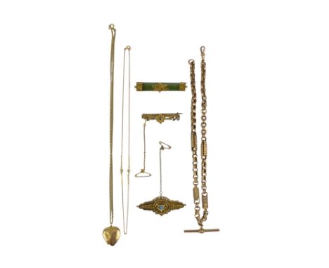 A 9ct gold fancy link watch chain - together with a small quantity of other 9ct mounted jewellery, 55.5g all in.