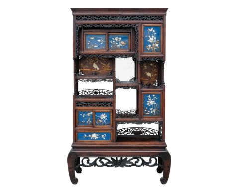 A Japanese Meiji period shadona - incorporating shibayama and carved foliate panels of typical asymmetric form, with an arran