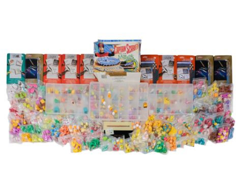 A quantity of Shopkins figures - together with sundry items, including sketching pencils and a Captain Scarlet alarm clock.