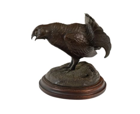 Geoffrey DASHWOOD (b. 1947) Grouse Bronze with wooden base Signed, 5/20 Height 14 cm