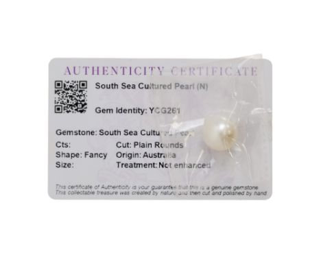 A South Sea pearl - length 12mm, with certificate of authenticity.