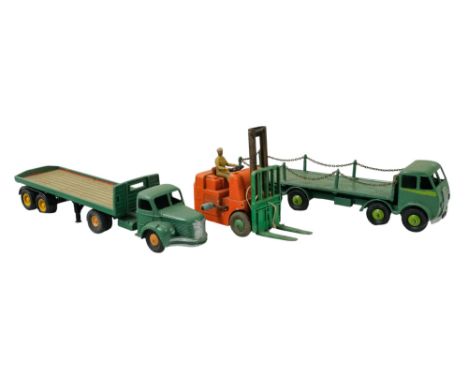 A Dinky Supertoys Foden flatbed truck - green, together with a Berliet prime mover with associated later flatbed and a Covent