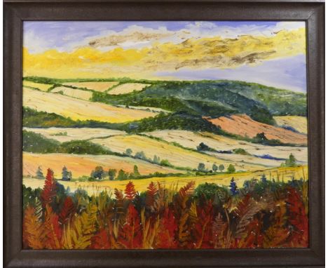 Jozef HOLOVIN (b. 1969) Countryside Landscape With Red Ferns Oil on canvas Signed lower right Framed Picture size 60 x 75cm O