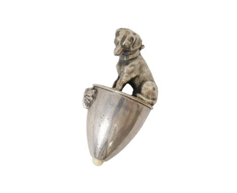 A rare WMF silver plated pendant light switch - modelled in the form of a seated dog peering towards a bee, with an ivory but