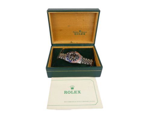 A vintage Rolex Oyster Perpetual gentleman's stainless steel GMT-Master wristwatch - with black dial and bi-colour 'Pepsi' be