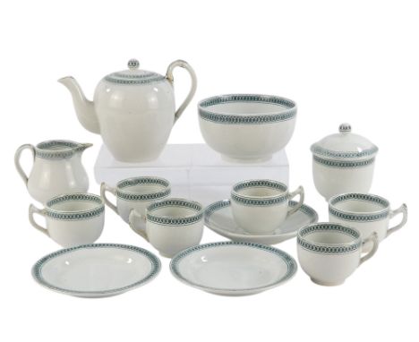 A late 19th century Copeland dolls part tea service - including cups, saucers, sucrier, teapot and plates, decorated with a g