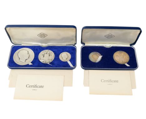 A John Pinches Prince of Wales Investiture set - comprising three various medals struck in Britannia silver, 182g, with box a