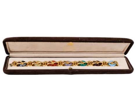 An impressive 18ct gold hardstone bracelet by Garrard - the coloured hardstone discs representing the seven planets of the so