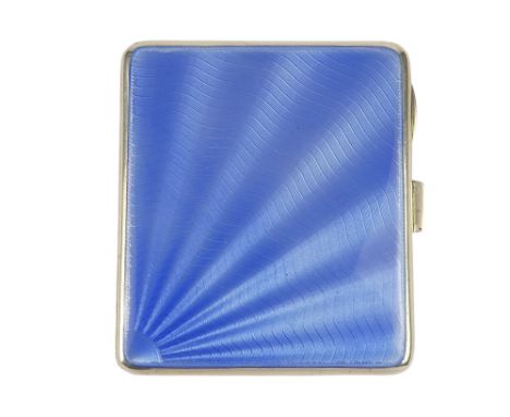 A silver and blue guilloche cigarette case - Birmingham 1931, W. Neale, 10.7g.