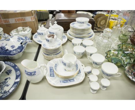 FIFTY SEVEN PIECE COALPORT 'REVELRY' PATTERN CHINA PART TEA AND DINNER SERVICE, including: TWO TEAPOTS, TWO JUGS, SIX CUPS AN