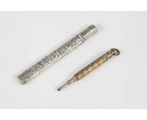 EDWARD VII ENGRAVED SILVER SCISSORS CASE, of typical form with foliate scroll engraved decoration, 3 ¼" (8.3cm) long, Birming