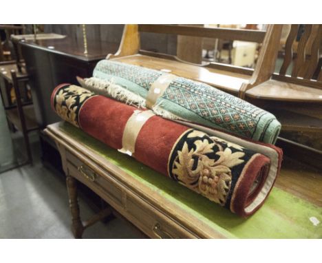 TWO MODERN RUGS AND A REPRODUCTION MAHOGANY TV CABINET 