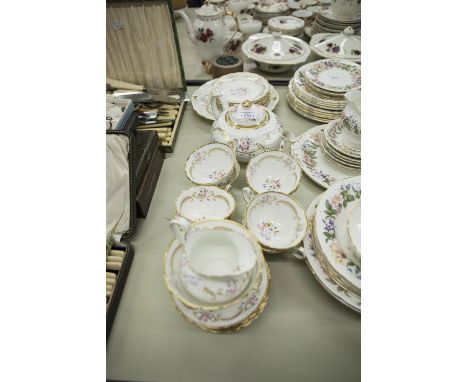 TWENTY EIGHT PIECE ROYAL CHELSEA 'ASCOT' PATTERN CHINA TEA SERVICE FOR EIGHT PIECES, INCLUDING TEAPOT (A.F.) MILK JUG AND SUG