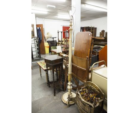 CREAM AND GILT PAINTED WOOD STANDARD LAMP WITH SHADE 
