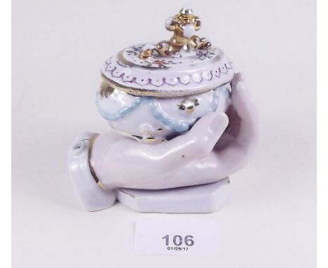 A Victorian hand form porcelain trinket box