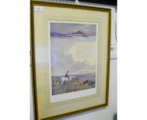 Lionel Edwards - signed print 'Portland Bill' - 36 x 26cm