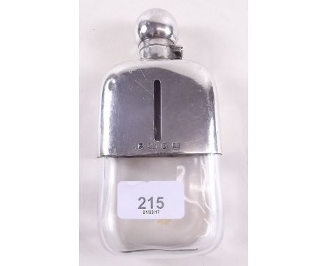 A silver and glass hip flask, 16cm by A & J Zimmerman Birmingham 1898 