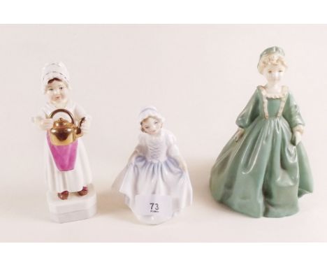 Two Royal Worcester figures Grandmothers Dress and Polly Put the Kettle On and a Royal Doulton Dinkie Do figure