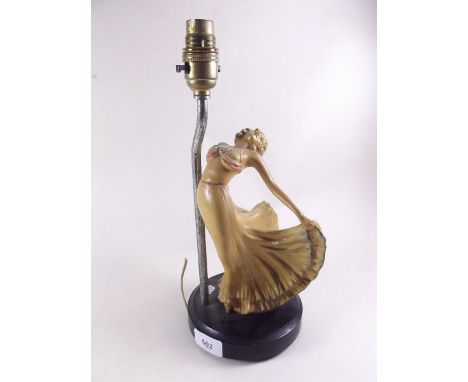 A 1930's plaster table lamp in form of a woman, a/f - 33cm total height