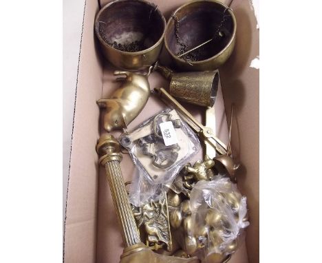 A box of brass including scales and lock
