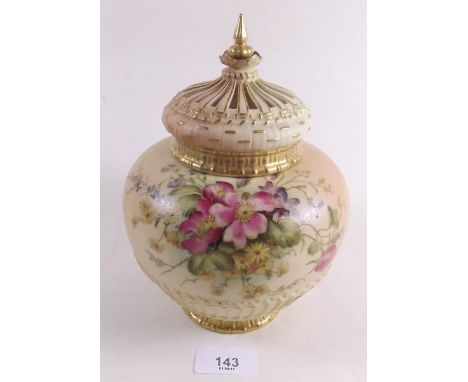 A Royal Worcester ivory blush pot pourri vase painted flowers - 20cm tall - No 1236, 19 dots