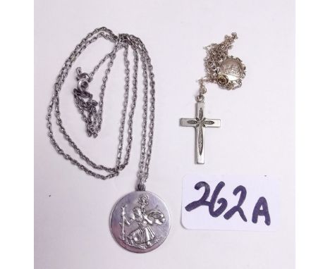 A 9 carat gold crucifix, St Christopher and chain - 3.8g, and a silver St Christopher