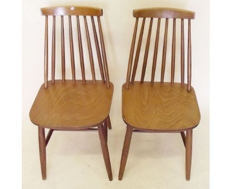 Two Ercol style stick-back chairs - no labels