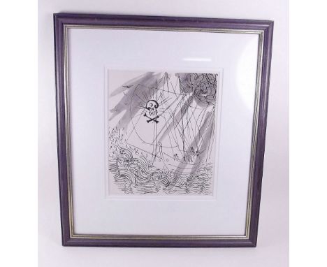 Salvador Dali - etching and aquatint 'Pirate Ship' - 20 x 17cm, with Folio Fine Art label to reverse