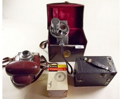 A Viceroy cine camera, a Vitomatic camera and a box camera