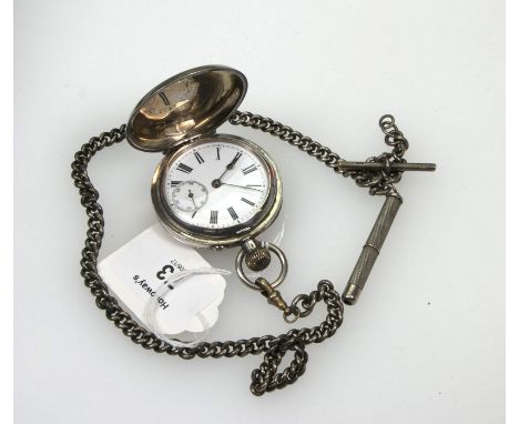 Brevet, a .935 silver hunting cased watch, stamped backplate, crown wind and enamel dial, cased numbered 1082179, 4cm, suspen