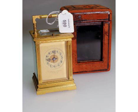 An early 20th century French 'Anglaise Riche' cased 8-day carriage clock, with push repeat, bearing the makers mark for Ferni