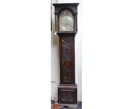 An 18th century oak 8-day longcase clock with brass dial and moonphase indictor, 231cm