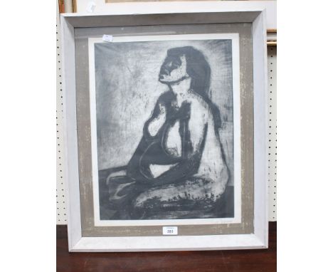 Kenneth George Chapman (1908-1993) Pregnant nude study seated in semi profile black and white etching, signed lower right to 