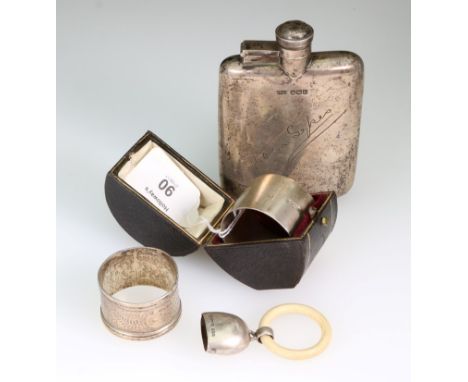 An early 20th century hip flask, with hinged screw cap and shaped rectangular form, Sheffield 1919 by James Dixon and Sons, S