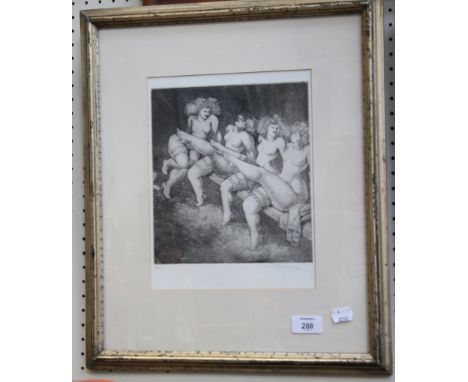 Palacis, 'Four Graces' A framed etching depicting four nude female dancers signed in pencil 'Palacis' and numbered 14/50 lowe