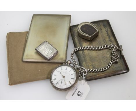 A late Victorian silver open-faced watch, the white enamel dial with Roman numerals and subsidiary seconds at six o'clock, di