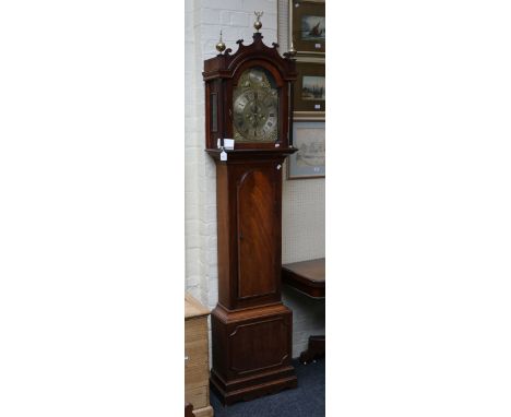 John Dobie Tanfield, a late 18th century mahogany longcase clock, the fret carved arched hood enclosing a twelve inch brass c