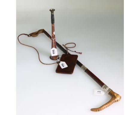 A silver mounted Swaine and Adeney hunting crop, handle bearing hallmark for London 1932, together with a Swaine and Adeney h