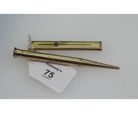 A 9ct gold propelling pencil, Baker's Perm-Point, 10.5cm, together with a Mordan and Co 9ct gold pencil with green hardstone 