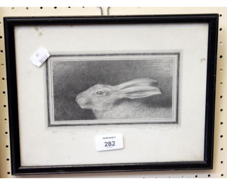 After George Algernon Fothergill A study of a hare's head lithograph, signed and inscribed 'one off 1928' bearing a label ver
