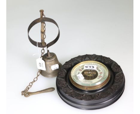A single Victorian servant's bell, with steel ring, brass chain and ribbed handle, together with an early 20th century floral