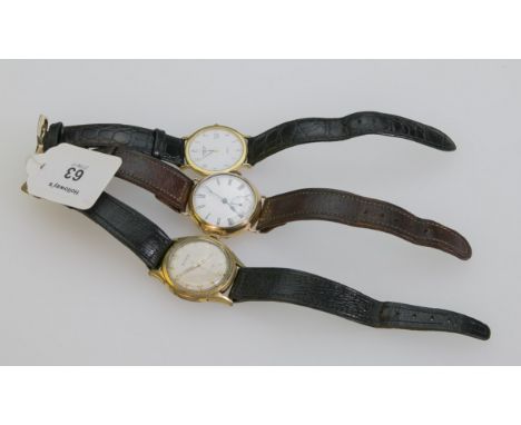 A gentleman's wristwatch, the circular enamel dial with Roman numerals and subsidiary seconds at six o'clock, monogram engrav
