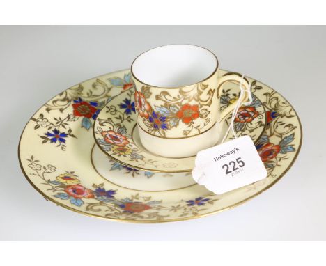 A Noritake coffee service, comprising six cans, saucers and a pair of biscuit plates, each enamel and gilt decorated with peo