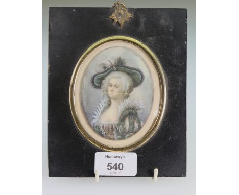 Late 19th/early 20th century, European School A half length portrait miniature of a society lady wearing fur trimmed hat and 