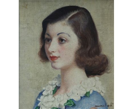 Attributed to Dame Laura Knight DBE, RA, RWS (1877-1970) A head and shoulders portrait study of a young lady in semi profile 