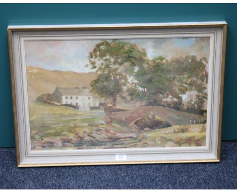 R M Tomlinson (20th British) 'From the foot of Wrynose Pass' oil on artist's board, signed lower right, dated 1972 with label