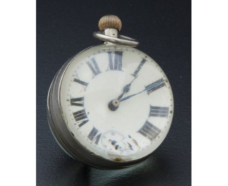 A 19th century white metal mounted crown wind globe watch, Phoenix Indistructable, Swiss movement stamped May 1886, with enam