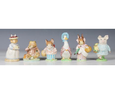 Five Beswick Beatrix Potter figures, comprising Mrs Tittlemouse, Mrs Rabbit, Mr Jeremy Fisher, Jemima Puddleduck, each with g